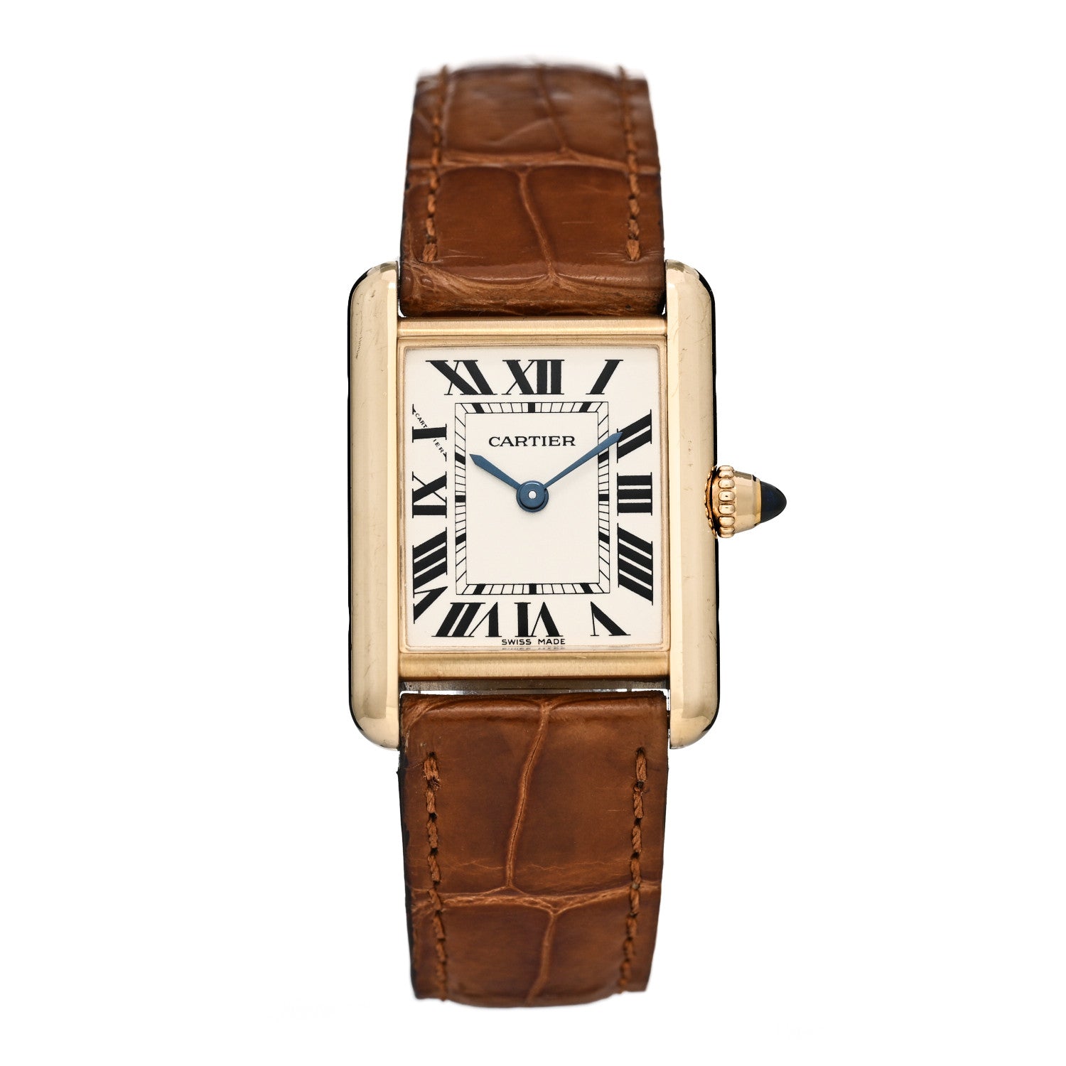 Cartier 18K Yellow Gold Alligator 22mm Tank Louis Quartz Watch Brown 1 of 4