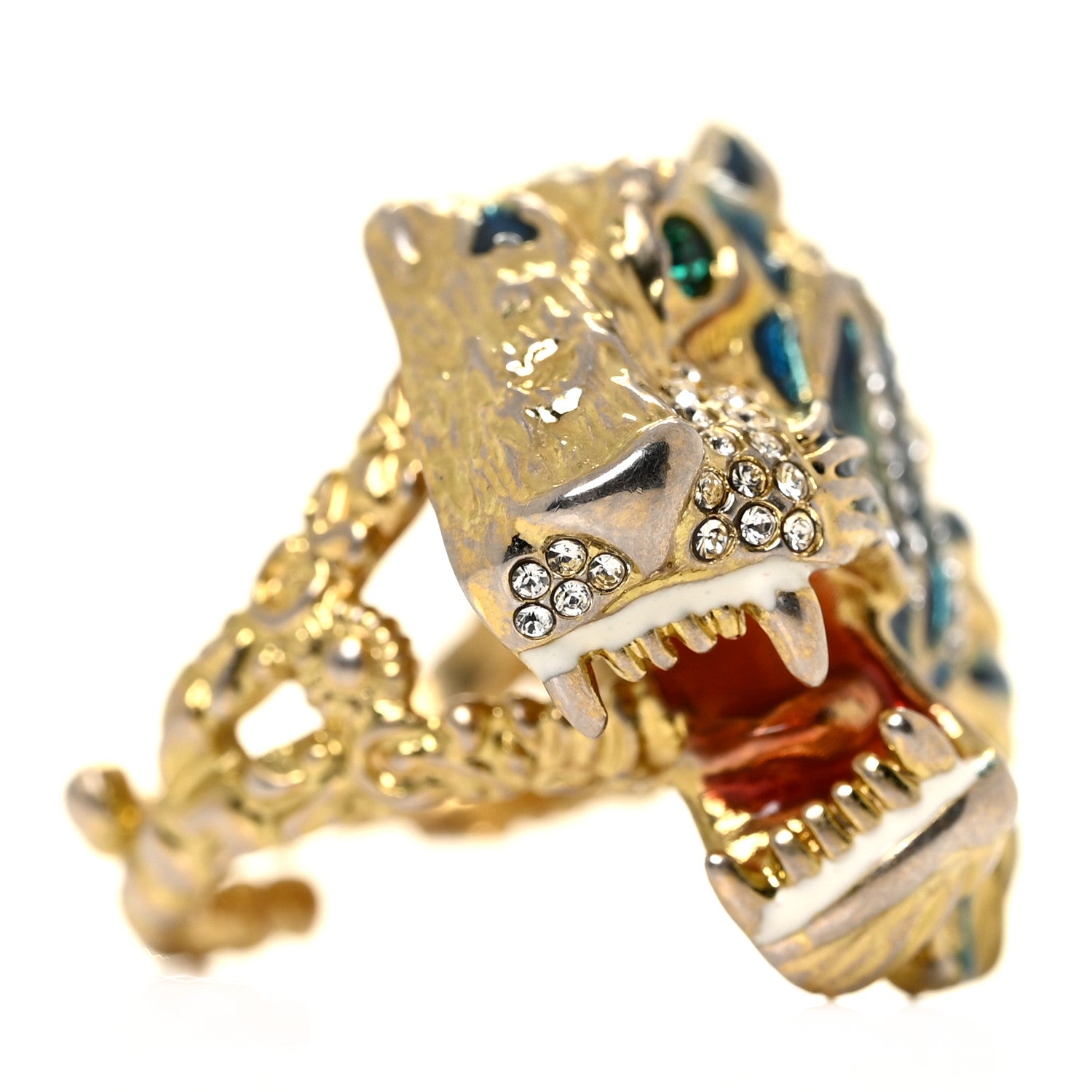 Gucci Metal Crystal Lion Head Ring XS Aged Gold Multicolor 4 of 6
