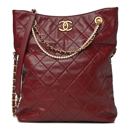 Chanel Calfskin Quilted Crystal Pearls Fold Over Shopping Tote Burgundy 1 of 14