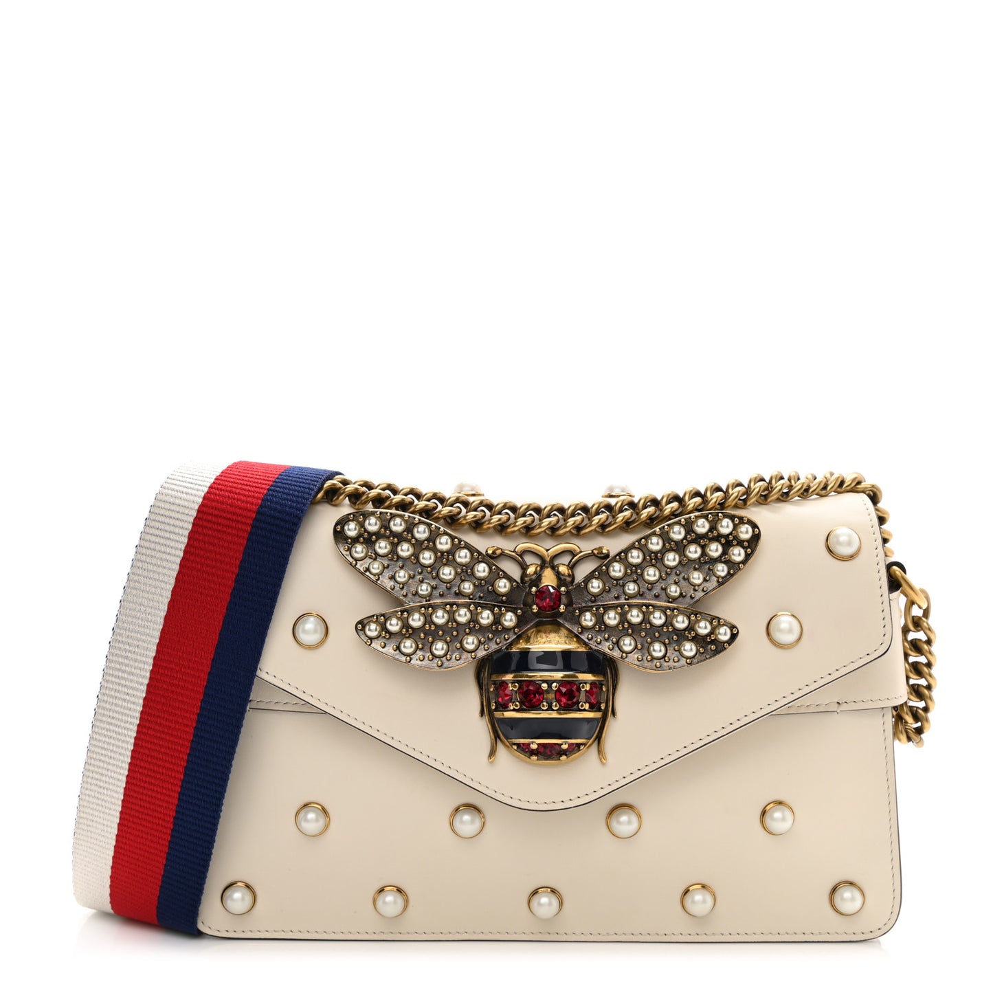 Nappa Pearl Studded Mini Queen Margaret Broadway Shoulder Bag Mystic White