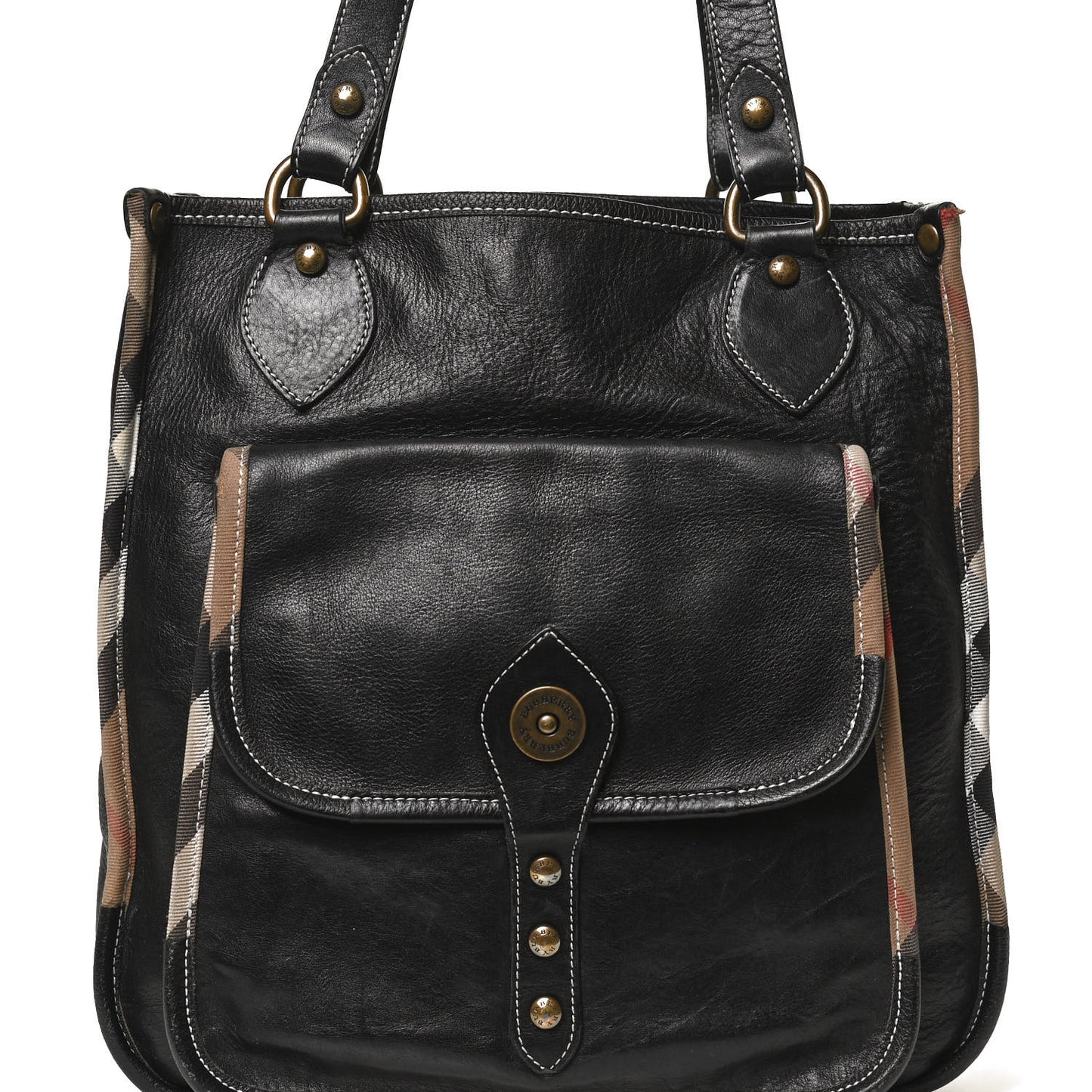 Calfskin Nova Check Trim Shoulder Bag Black