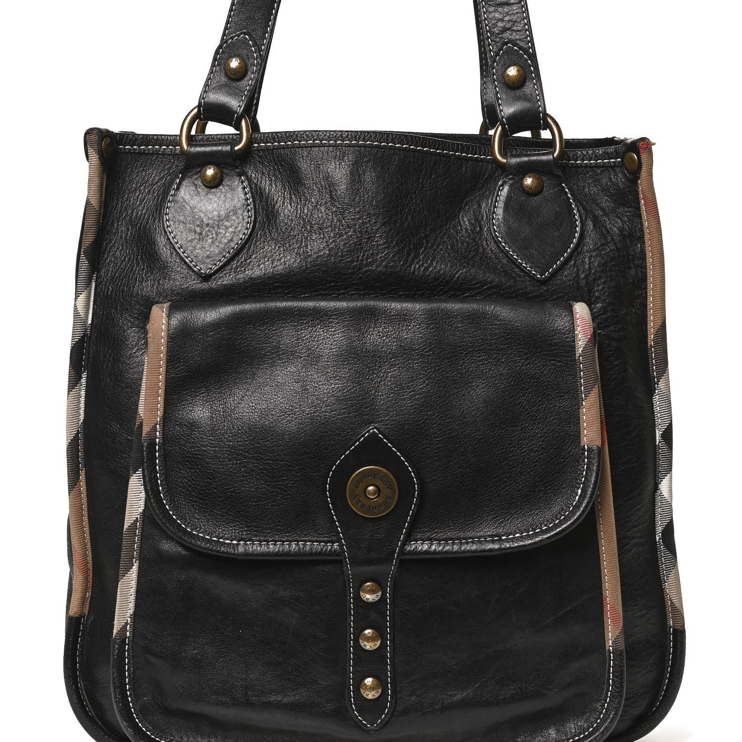 Burberry Calfskin Nova Check Trim Shoulder Bag Black 9 of 14