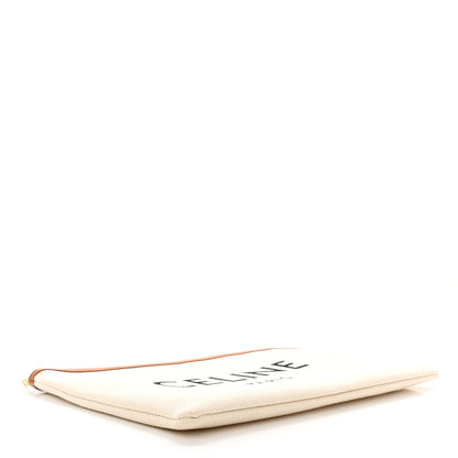 Celine Cotton Canvas Calfskin Logo Large Pouch Natural 4 of 6