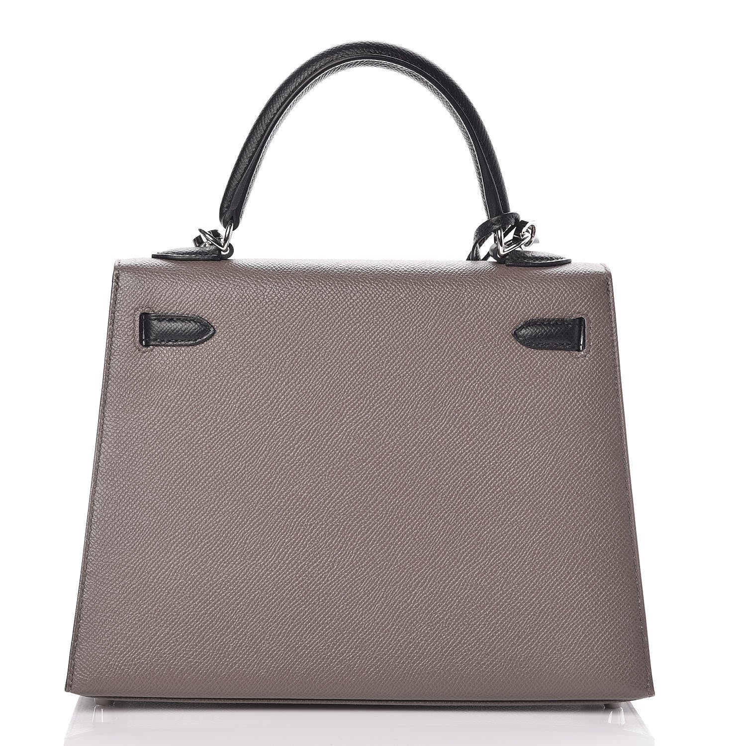 Hermes Epsom Bi Color Horseshoe Kelly Sellier 25 Etain Black 5 of 40