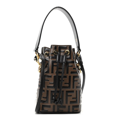 Fendi Vitello Liberty F is Fendi Bi-Color FF 1974 Embossed Mini Mon Tresor Bucket Bag Maya Black 1 of 4