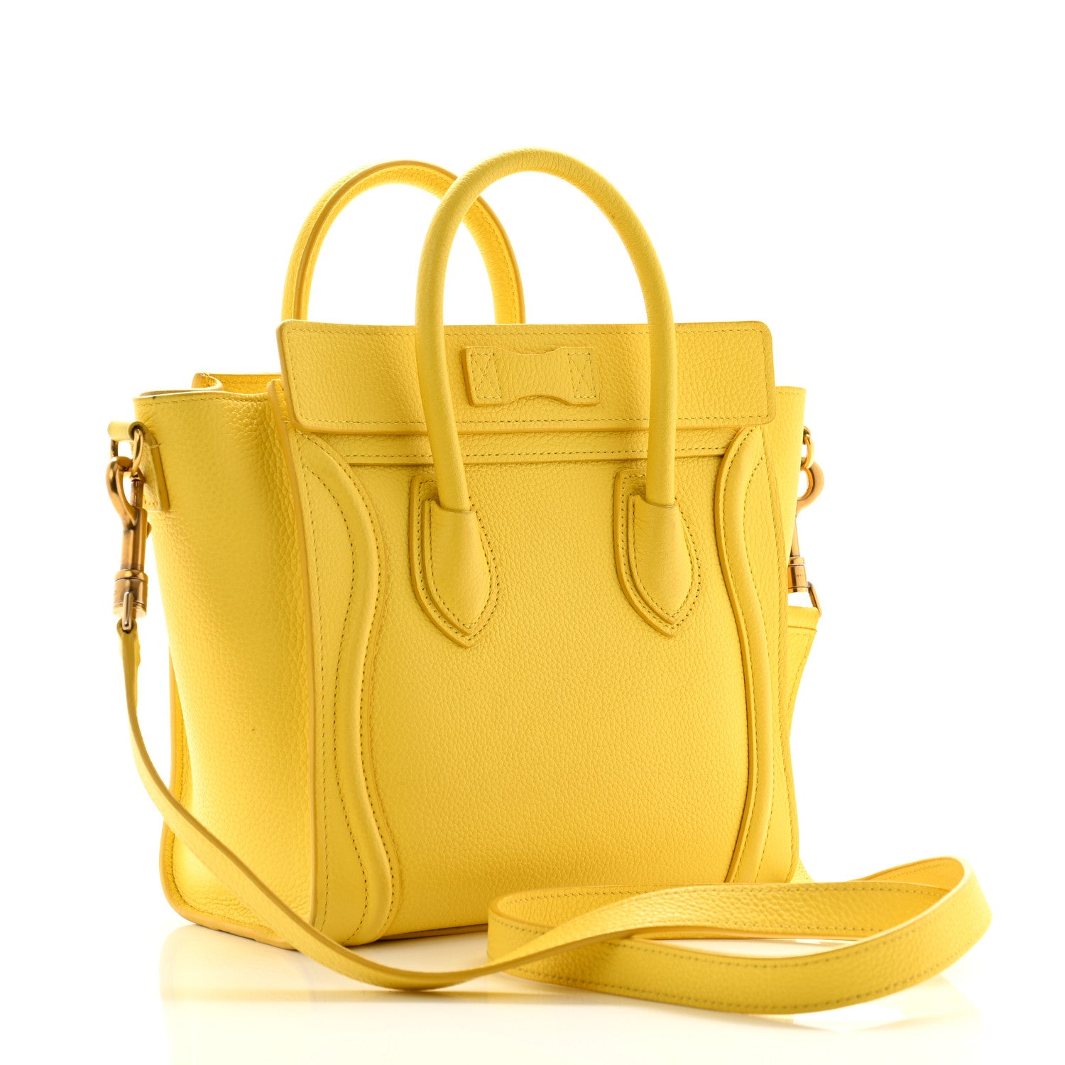 Celine Drummed Calfskin Nano Luggage Citron 3 of 13