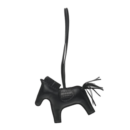 Hermes Milo Lambskin Matte Alligator Touch Grigri Rodeo Horse Bag Charm MM So Black 1 of 4