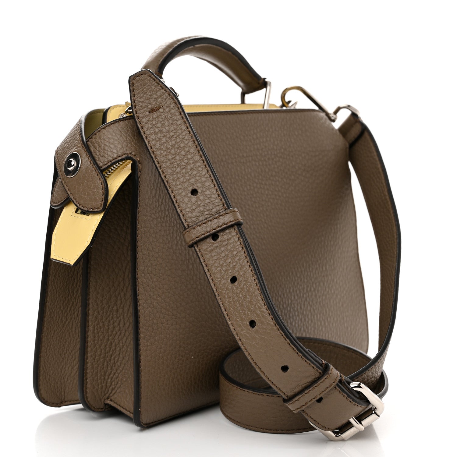 Fendi Cuoio Romano Vitello Cover Glazed Fabric Bi-Color FF 1974 Mini Peekaboo I SEE U Satchel Tartufo Banana Tobacco Moro 3 of 12