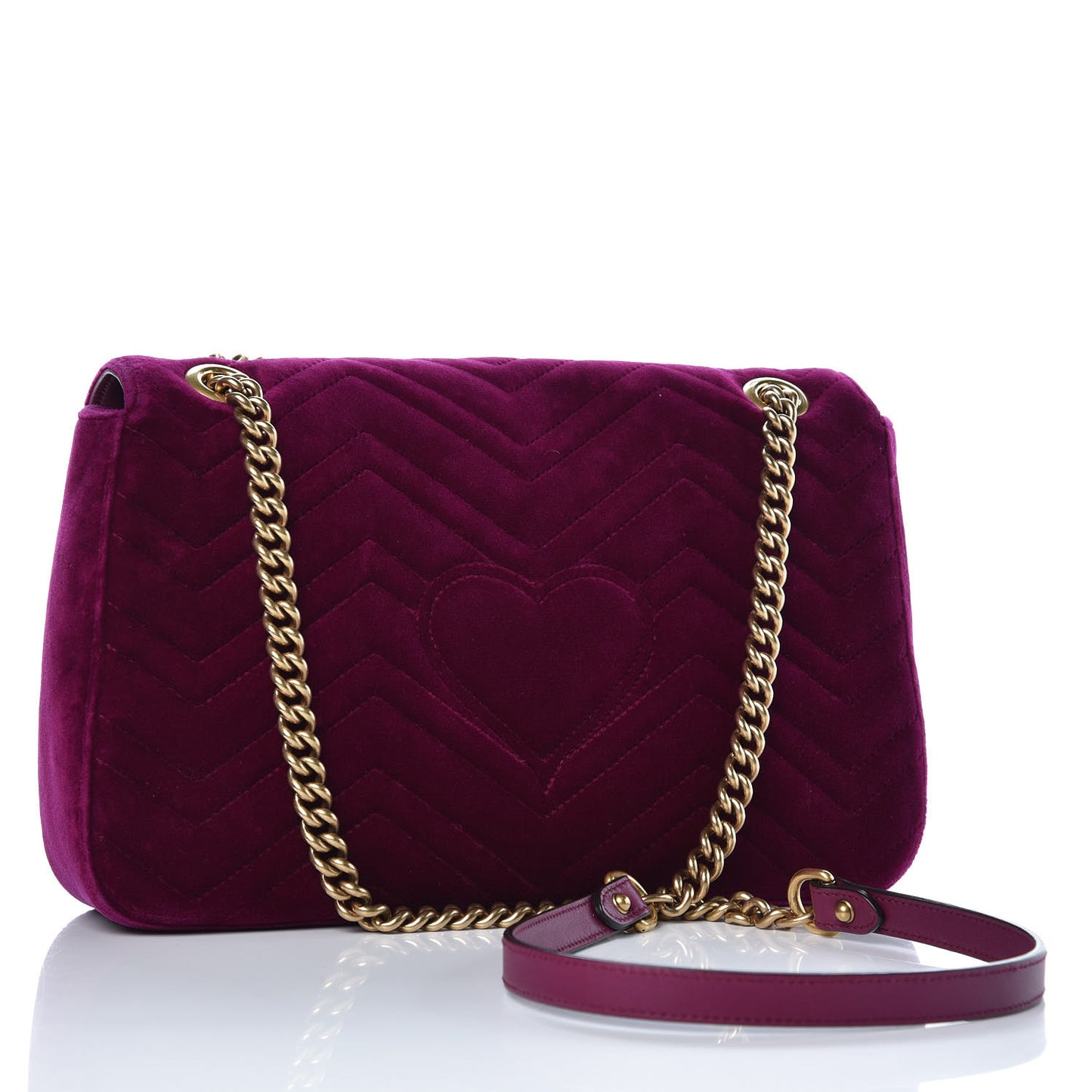 Velvet Matelasse Medium GG Marmont Shoulder Bag Fuchsia Violet Cyclamen