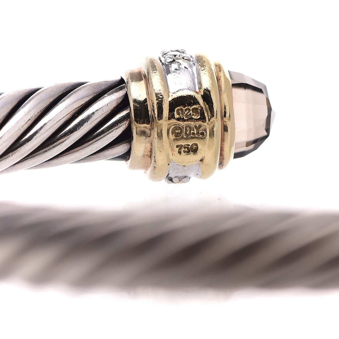 Sterling Silver 18K Yellow Gold Diamond Smoky Quartz 7mm Cable Classics Bracelet