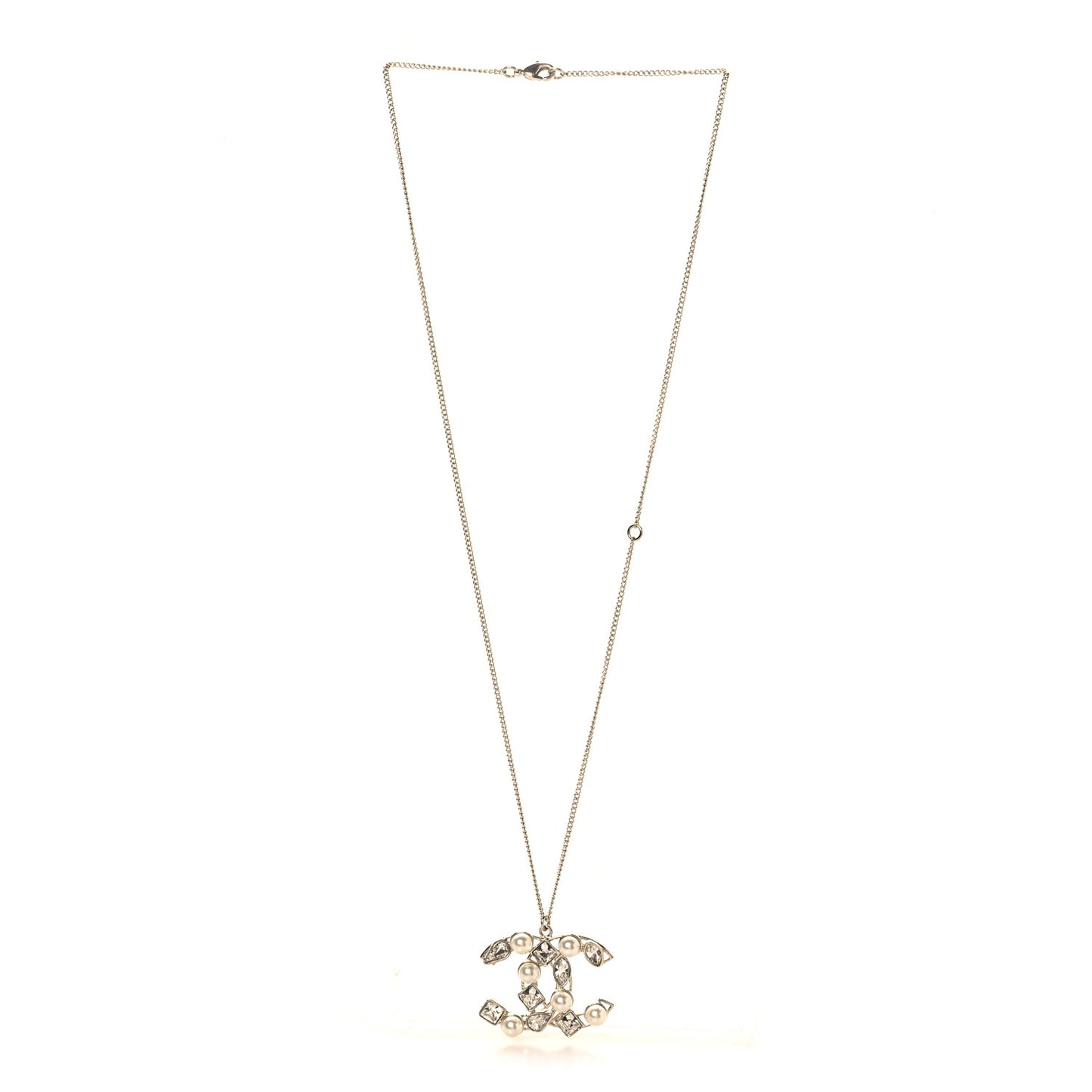 Crystal Pearl CC Pendant Necklace Gold