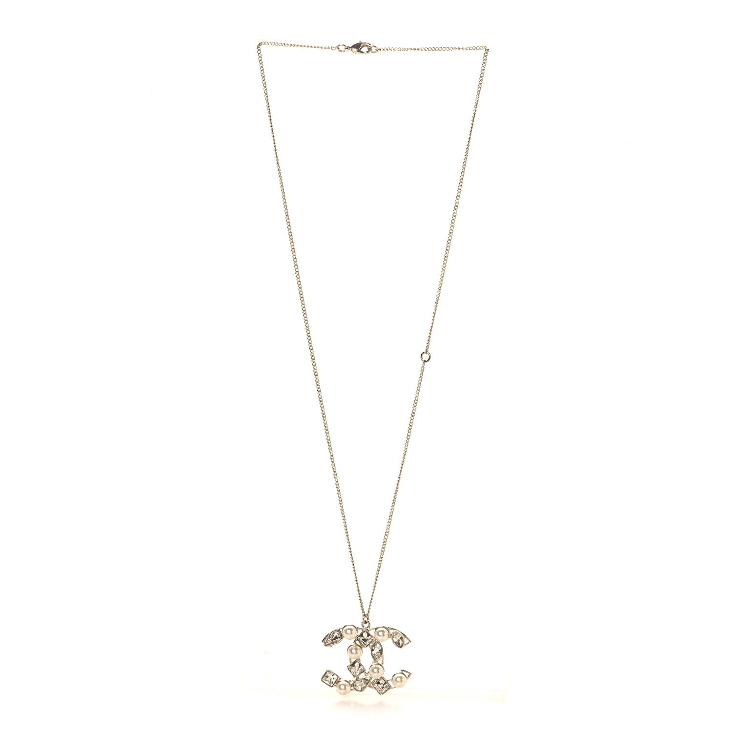 Chanel Crystal Pearl CC Pendant Necklace Gold 3 of 5