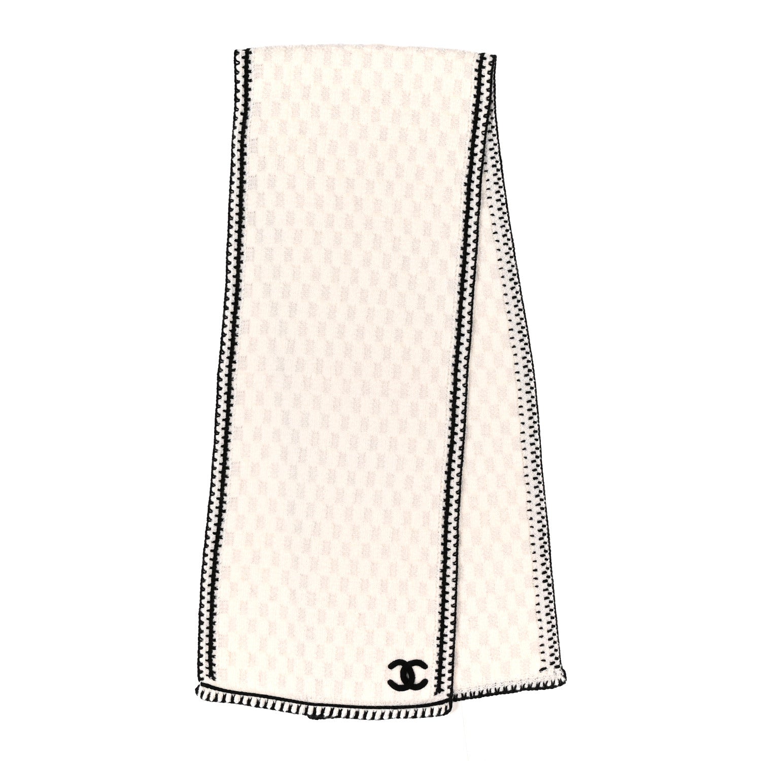 Chanel Cashmere Silk CC Knitted Scarf Black White 2 of 3