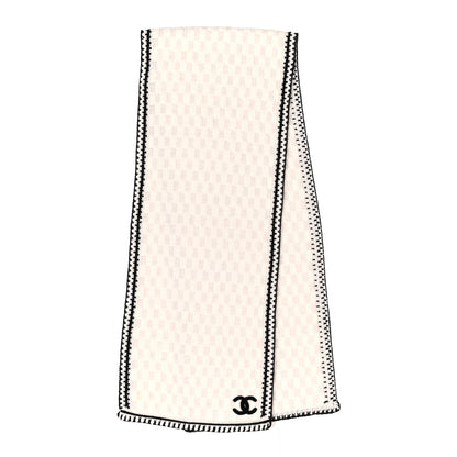 Chanel Cashmere Silk CC Knitted Scarf Black White 2 of 3