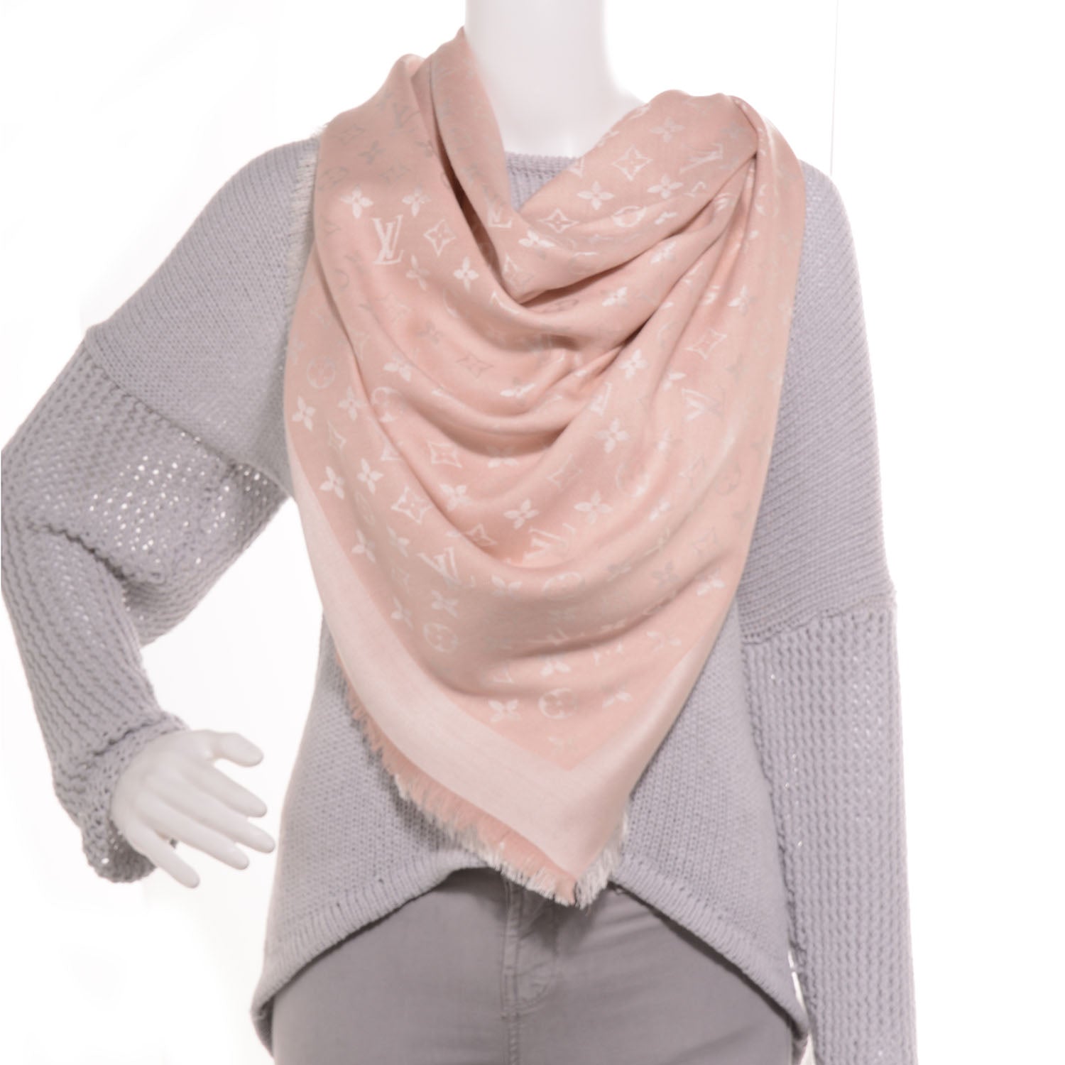 Louis Vuitton Wool Silk Monogram Shawl Natural 2 of 12
