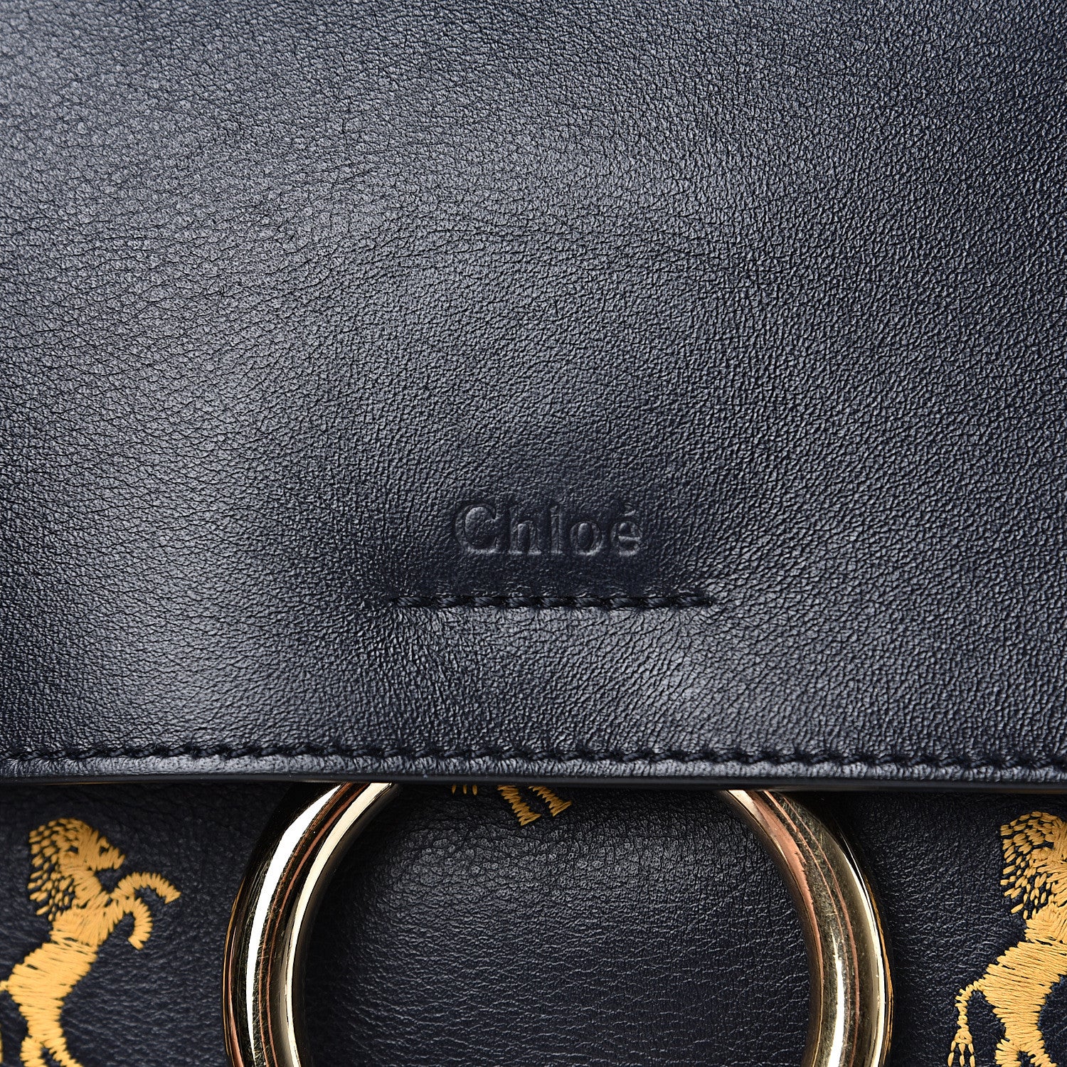 Chloe Smooth Calfskin Little Horses Embroidered Medium Faye Day Shoulder Bag Full Blue 7 of 15