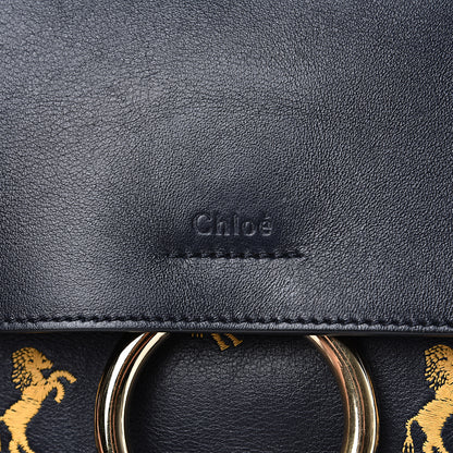 Chloe Smooth Calfskin Little Horses Embroidered Medium Faye Day Shoulder Bag Full Blue 7 of 15