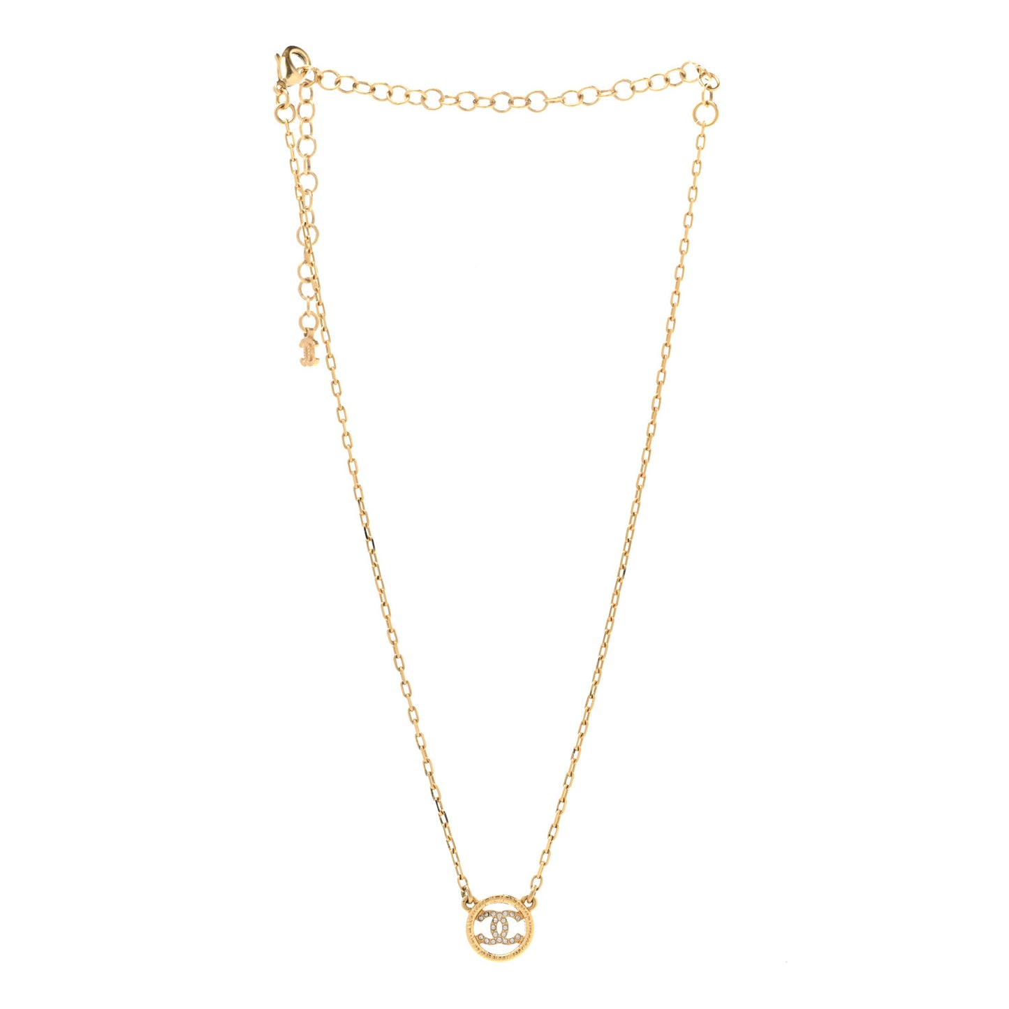 Pearl Crystal CC Pendant Necklace Gold