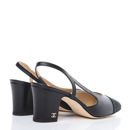 Chanel Lambskin Grosgrain Cap Toe CC Slingback Pumps 36 Black 4 of 9