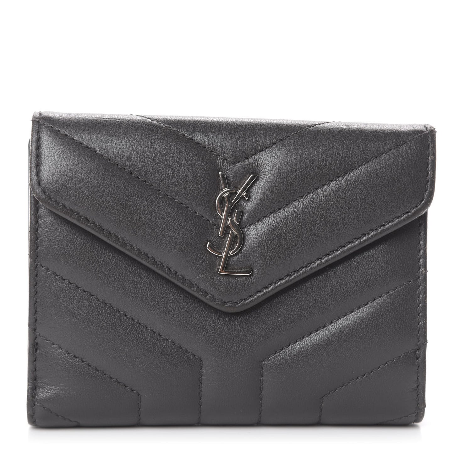 Lambskin Y Quilted Monogram Compact Loulou Wallet Asphalt