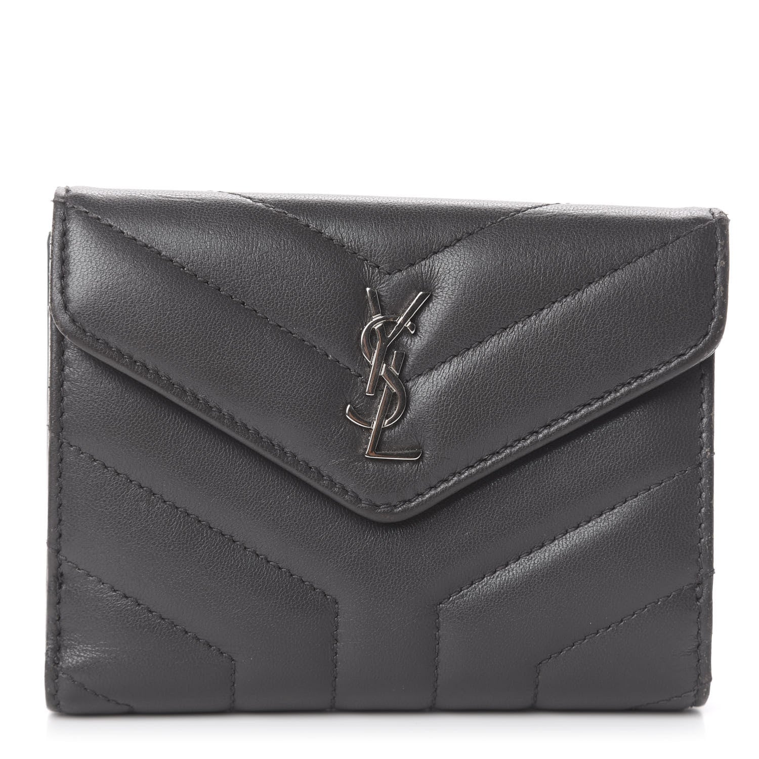 Saint Laurent Lambskin Y Quilted Monogram Compact Loulou Wallet Asphalt 1 of 5