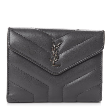 Saint Laurent Lambskin Y Quilted Monogram Compact Loulou Wallet Asphalt 1 of 5