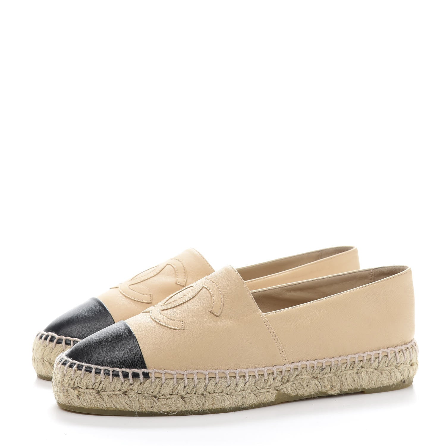 Chanel Lambskin CC Espadrilles 37 Beige Black 3 of 9
