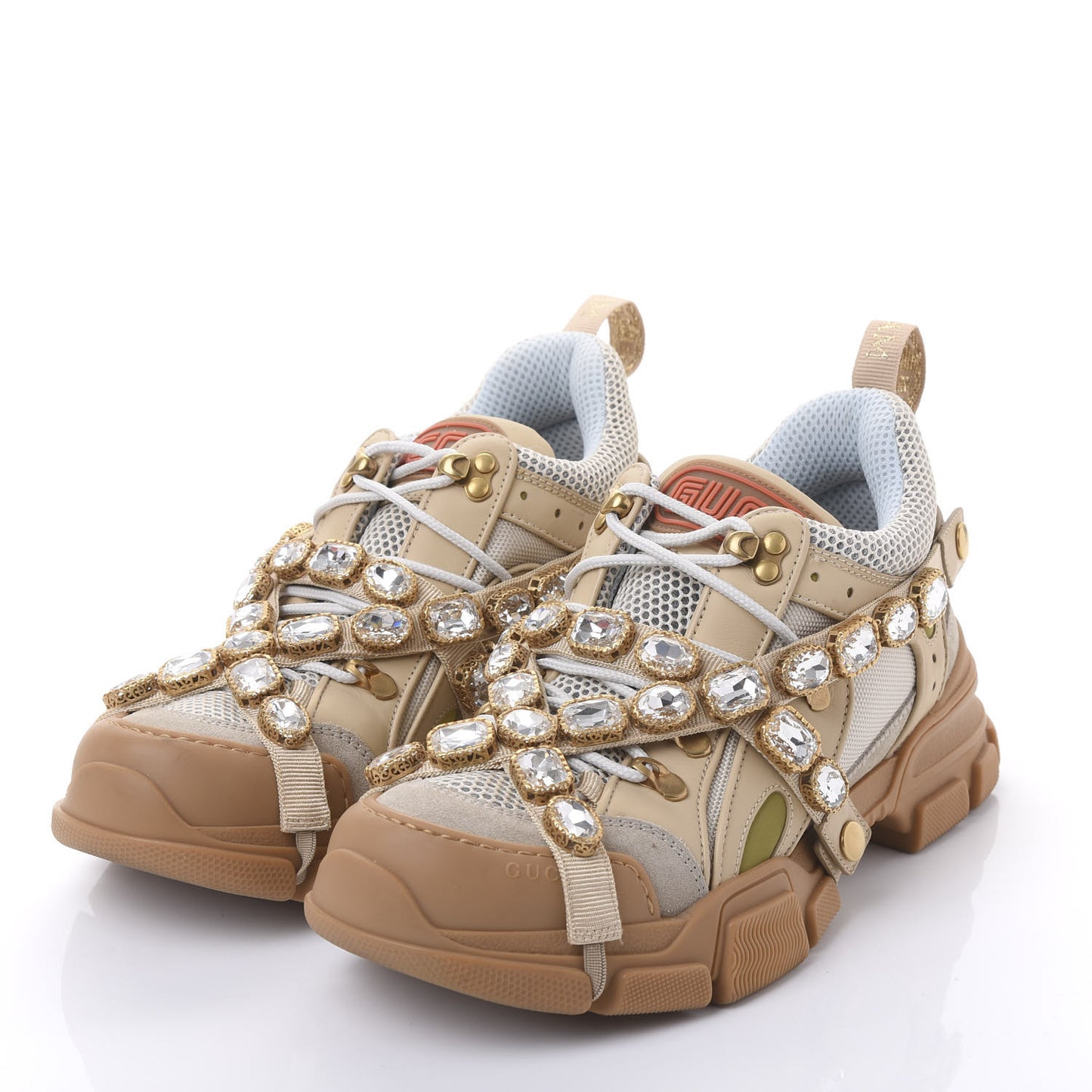 X SEGA Mesh Canvas Calfskin Removable Crystals Flashtrek Sneakers 40 Mystic White Oatmeal Sand Storm