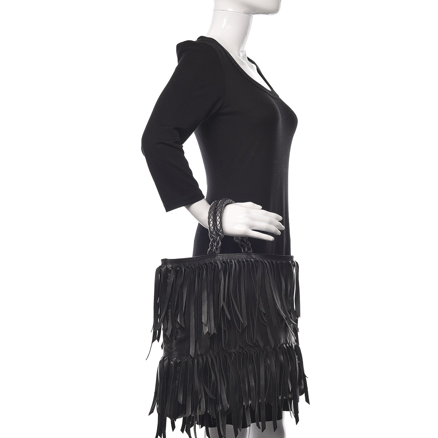 Bottega Veneta Nappa Fringe Woven Handle Tote Black 2 of 14