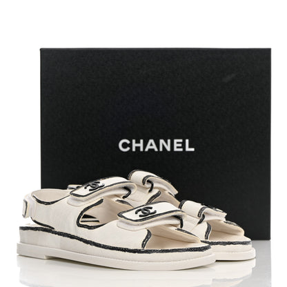 Chanel Calfskin Printed Velcro Dad Sandals 38 White Black 9 of 9