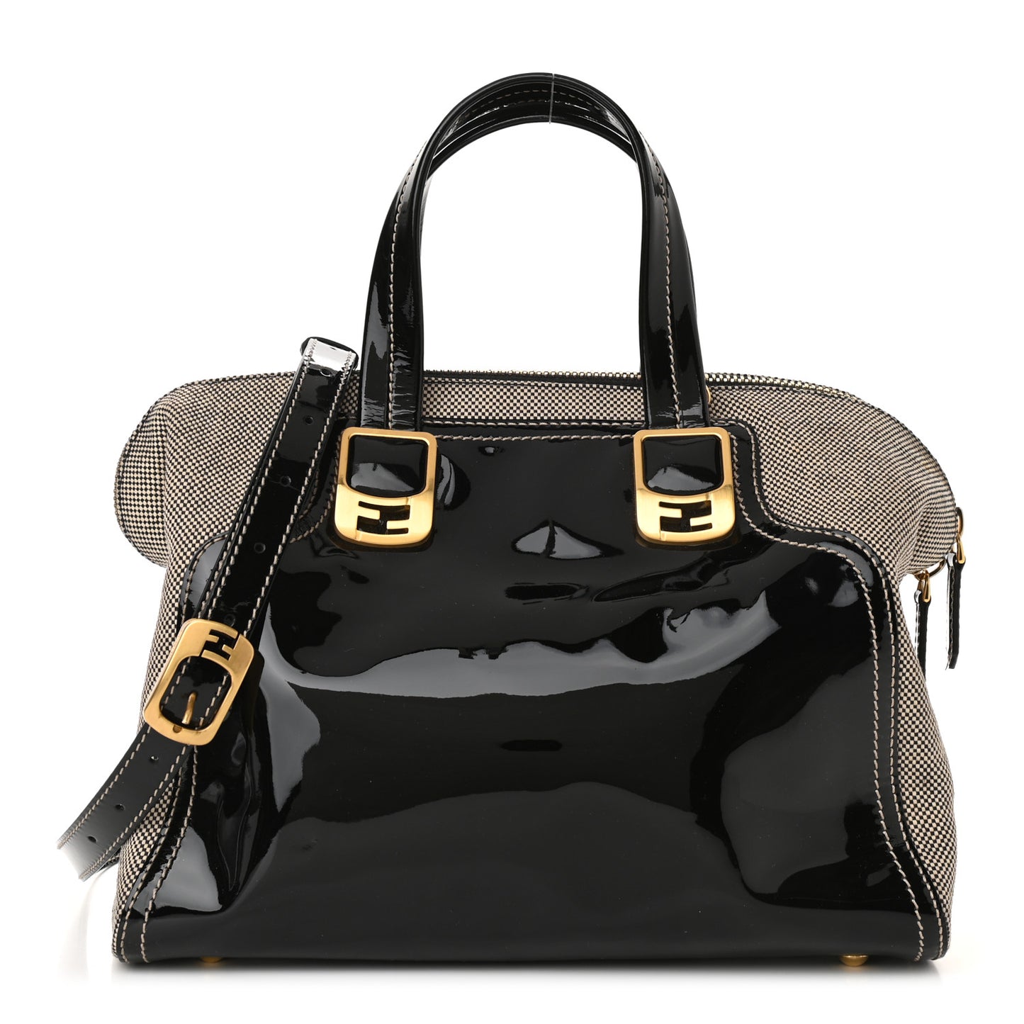 Patent Canvas Small Chameleon Tote Black