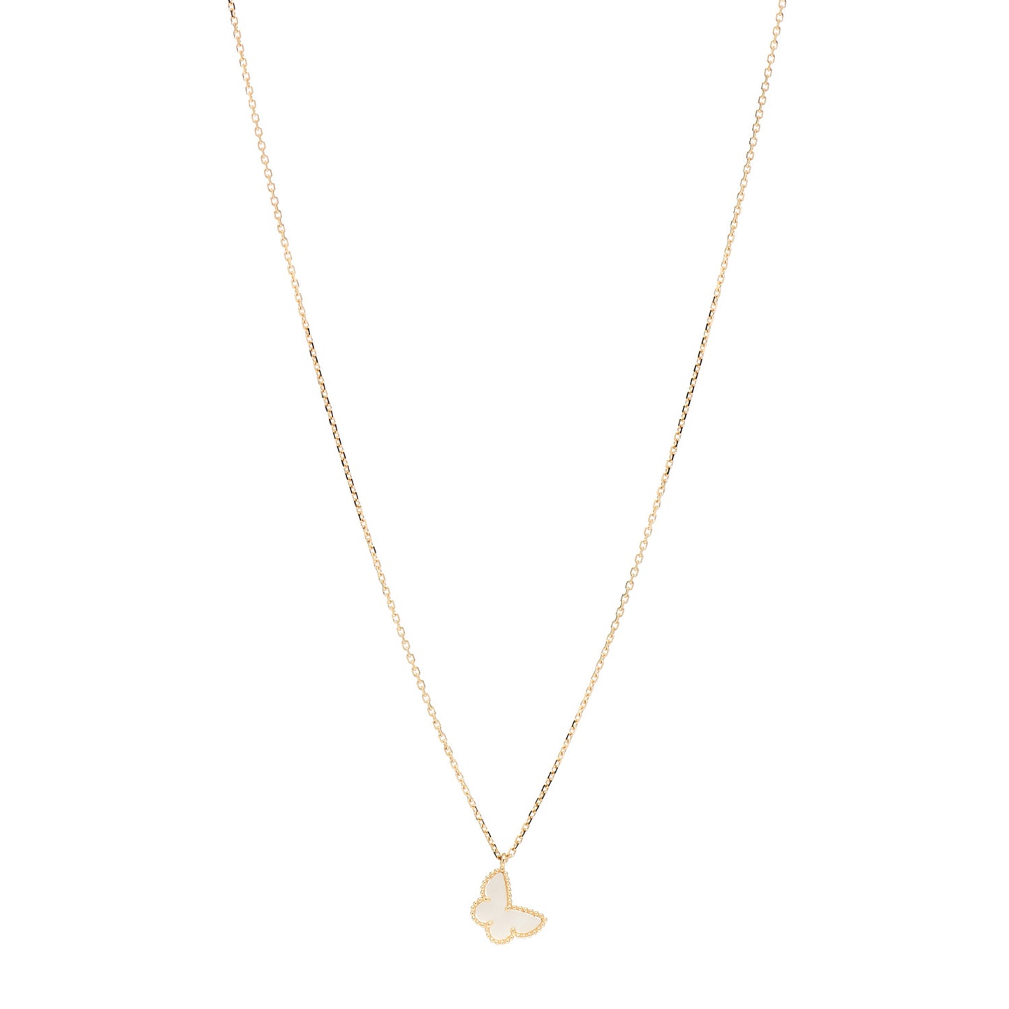 18K Yellow Gold Mother of Pearl Sweet Alhambra Butterfly Pendant Necklace