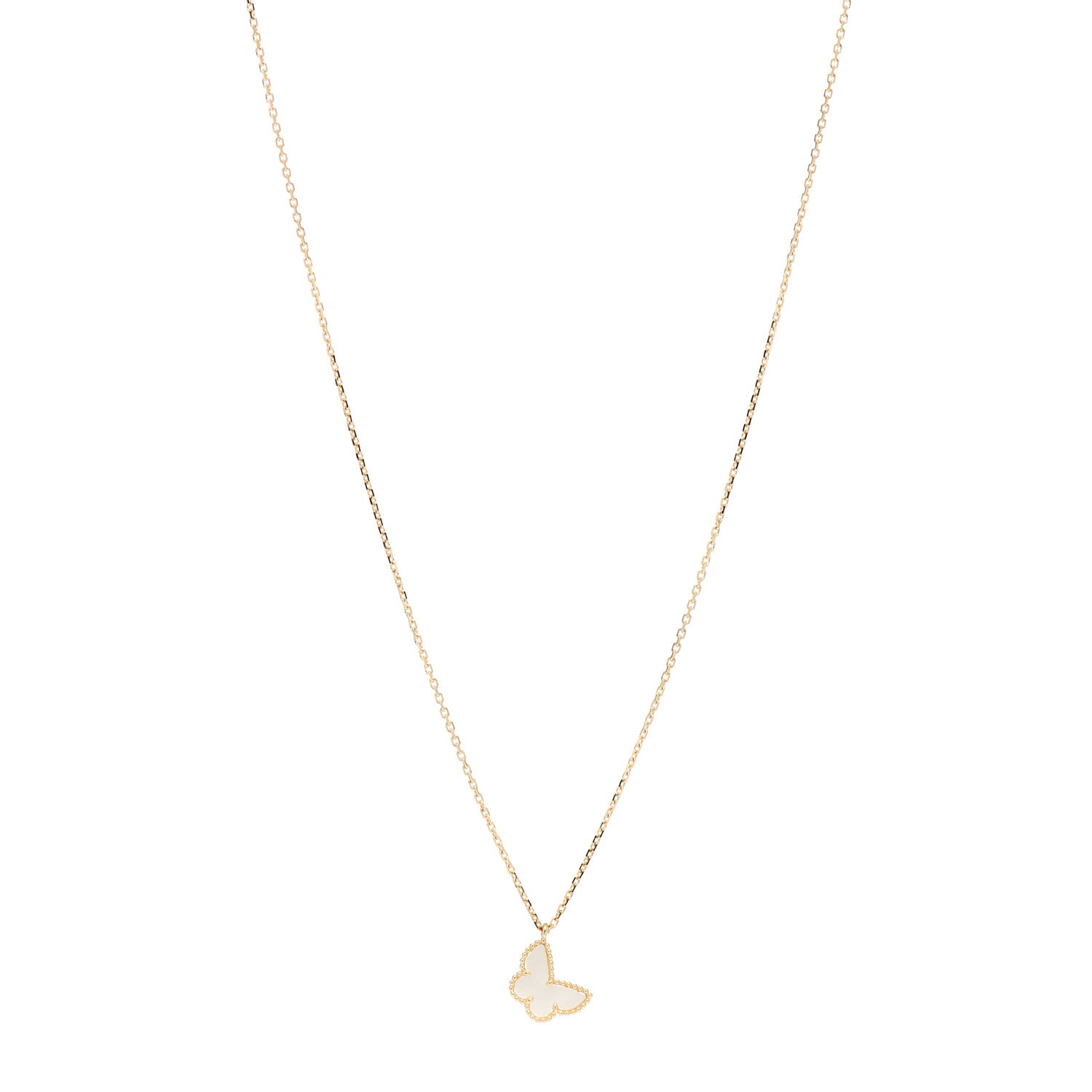 Van Cleef & Arpels 18K Yellow Gold Mother of Pearl Sweet Alhambra Butterfly Pendant Necklace 1 of 5