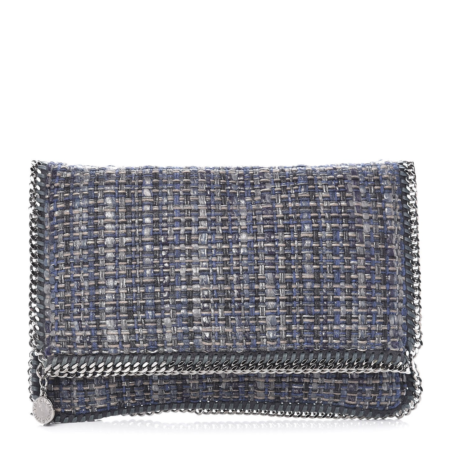 Woven Boucle Fold Over Falabella Clutch Blue