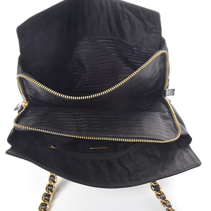Prada Nappa Tessuto Nylon Chain Tote Black 5 of 9