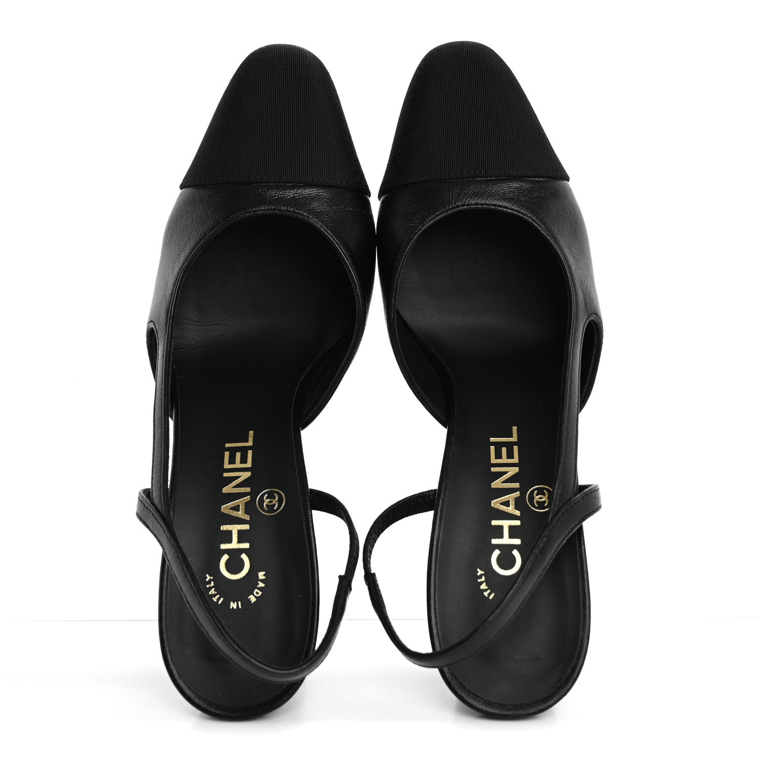 Chanel Lambskin Grosgrain Cap Toe CC Slingback Pumps 36 Black
