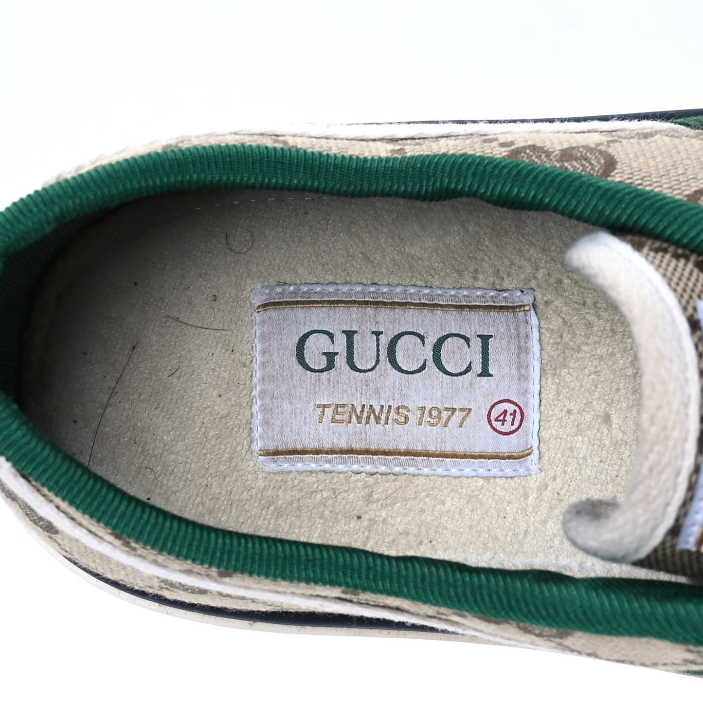 GG Monogram Web Womens 1977 Tennis Sneakers 41 Beige Ebony Mystic White