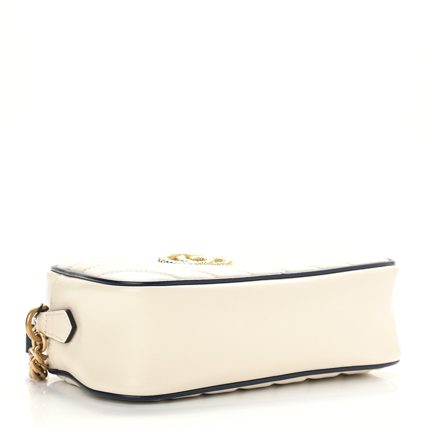 Vintage Effect Calfskin Matelasse Diagonal Small Torchon GG Marmont Chain Shoulder Bag Mystic White Blue Agata