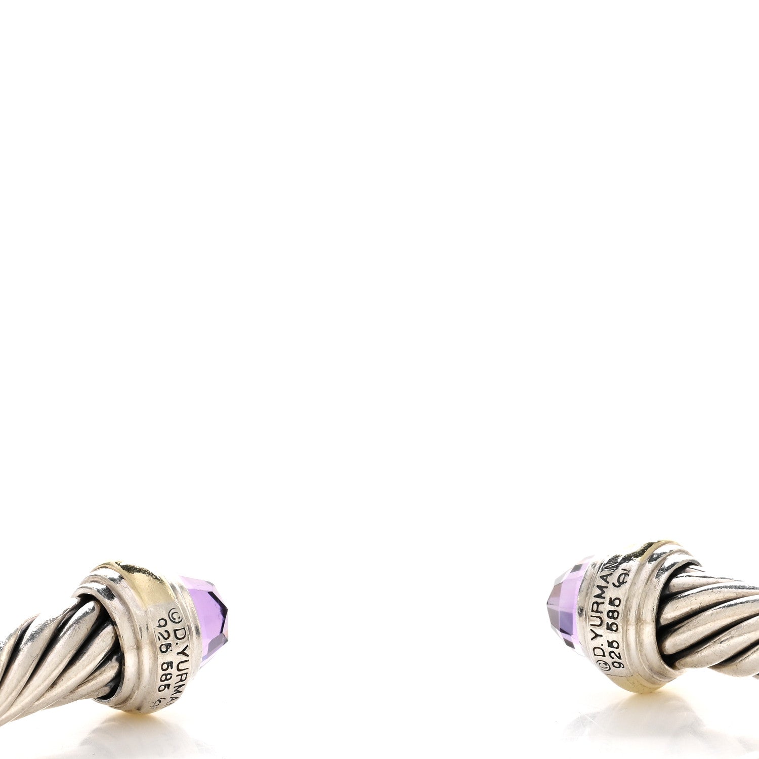David Yurman Sterling Silver 14K Yellow Gold Amethyst 7mm Cable Classics Bracelet 3 of 3