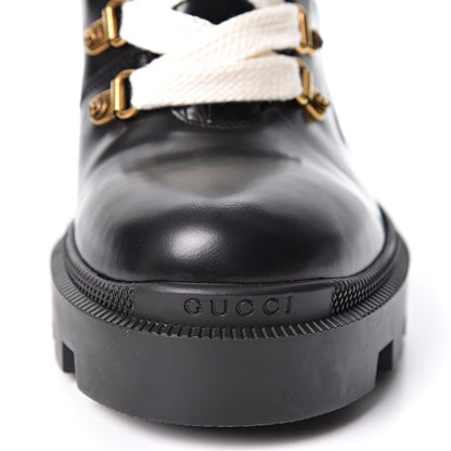Gucci Magnum Calfskin Fur Pearl Lace Up Combat Ankle Boots 38.5 Black Naturale 9 of 11
