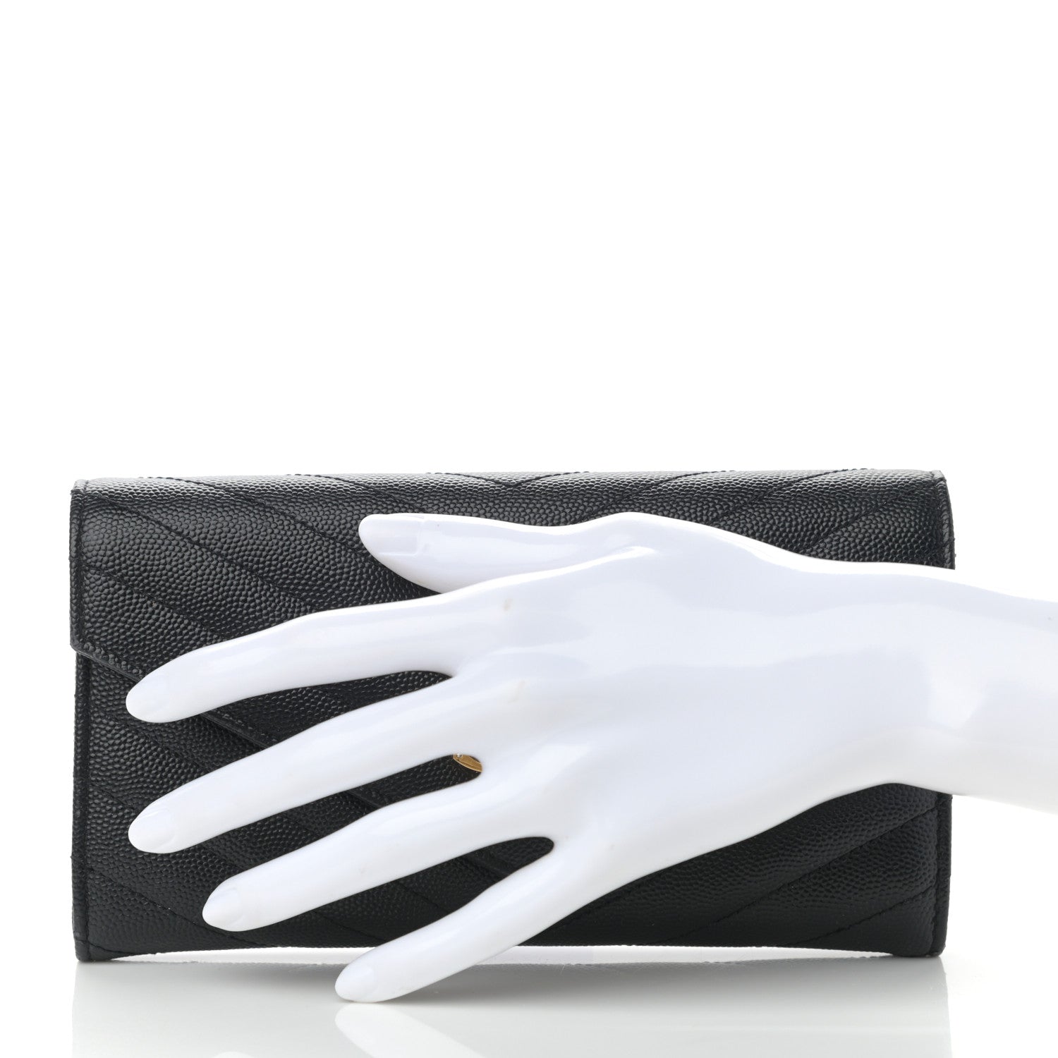 Saint Laurent Grain De Poudre Matelasse Chevron Monogram Flap Wallet Black 2 of 10