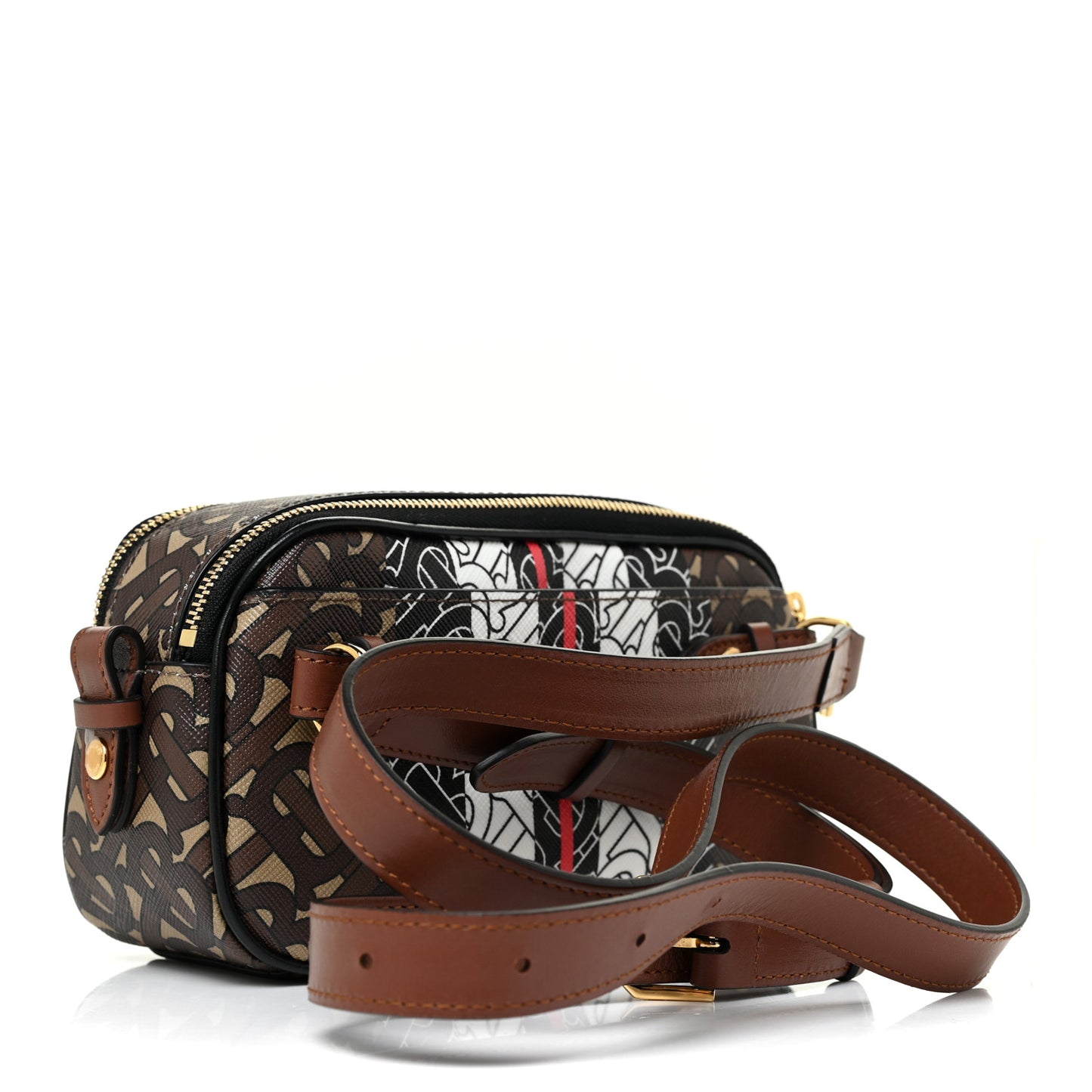 E-Canvas Monogram Stripe Micro Camera Bag Bridle Brown
