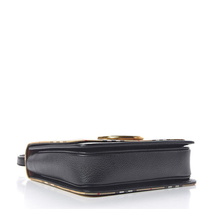 Burberry Goatskin Cotton Canvas Vintage Check Small D-Ring Bag Black Antique Yellow 4 of 9