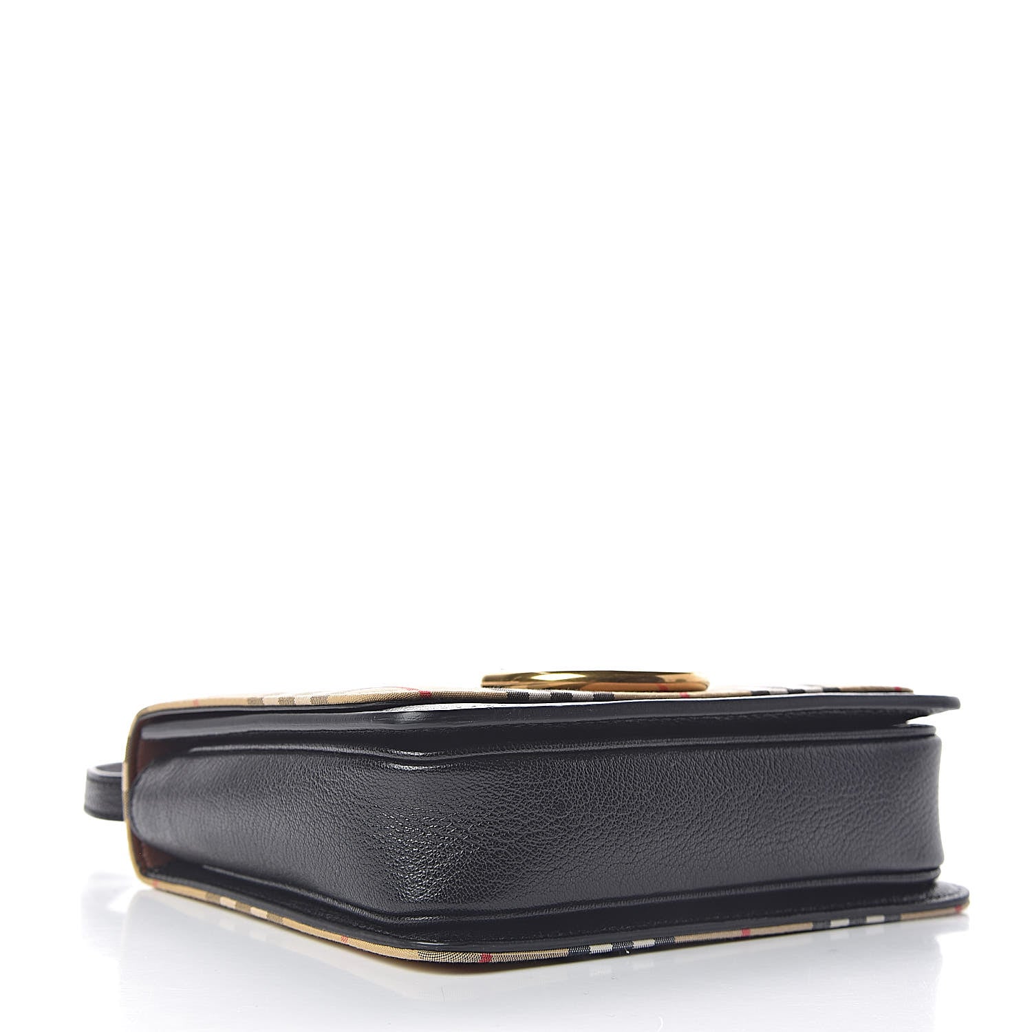 Burberry Goatskin Cotton Canvas Vintage Check Small D-Ring Bag Black Antique Yellow 4 of 9