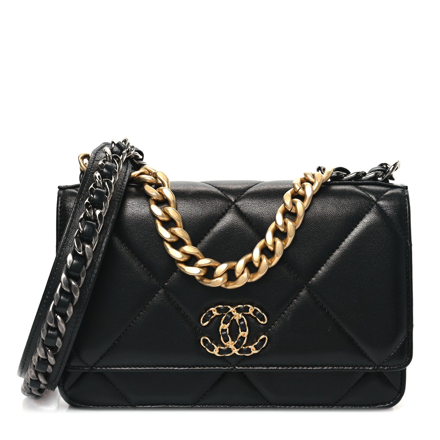 Lambskin Quilted Chanel 19 Wallet On Chain WOC Black