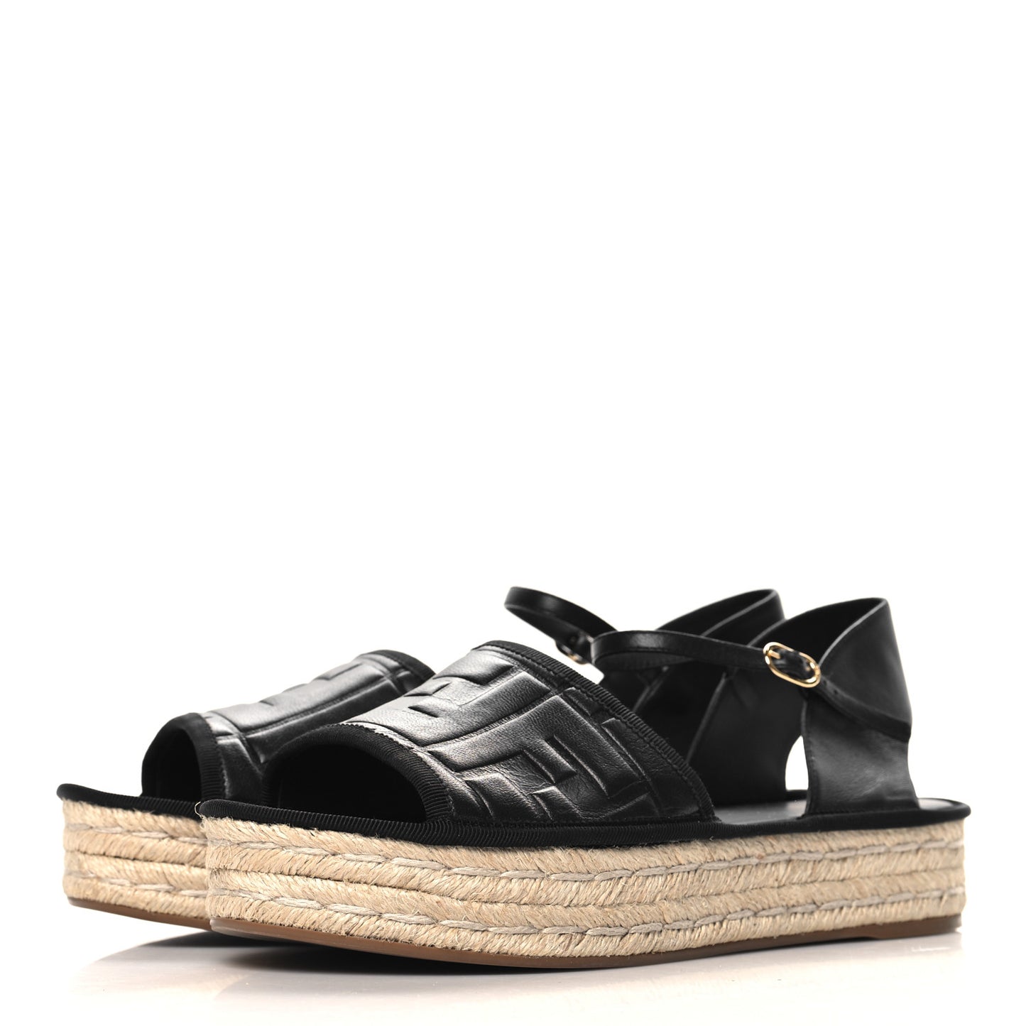 Nappa FF Embossed Espadrille Platform Sandals 40 Black