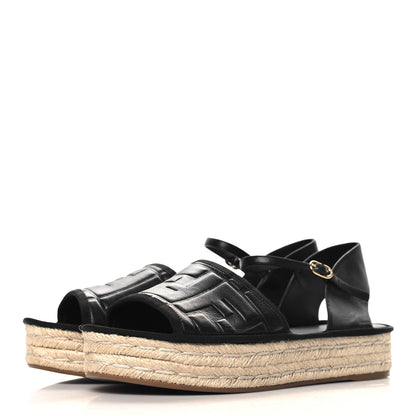 Fendi Nappa FF Embossed Espadrille Platform Sandals 40 Black 4 of 9
