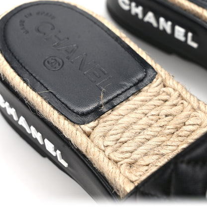 Chanel Lambskin Quilted CC Espadrille Slip On Sandals 37 Black 9 of 10