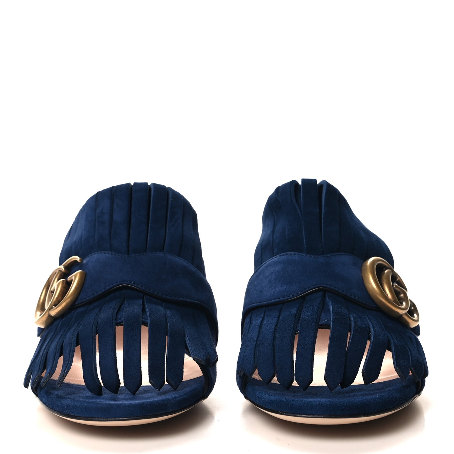 Kid Scamosciato GG Marmont Fringe 75mm Slide Sandals 38.5 Blue Ink