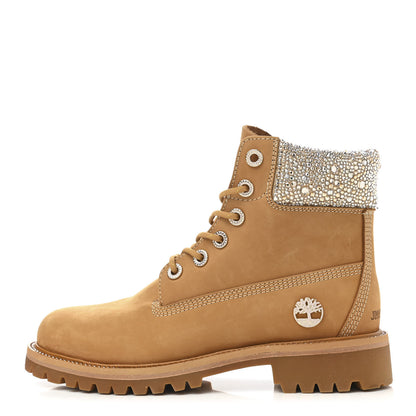Jimmy Choo X TIMBERLAND Nubuck Swarovski Crystal Womens Ankle Boots 39.5 Wheat 1 of 9